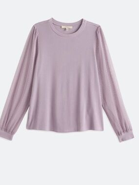 NWT Les Serein Lavender Mesh Sleeve Ribbed Knit Top. Size XL